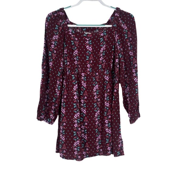 Old Navy Portrait Top Women's Maroon Floral Size Large - Picture 3 of 6